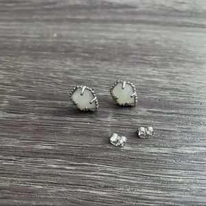 Silver Pentagon White Opal Style Crystal Pendant Earrings